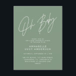 Carte Postale Baby shower script moderne sauge vert élégant<br><div class="desc">Baby shower script moderne sauge vert élégant design d'invitation de fête. Conception idéale sans distinction de genre.</div>