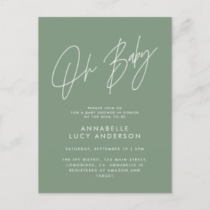 Carte Postale Baby shower script moderne sauge vert élégant
