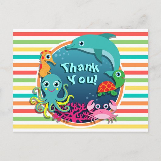 Carte Postale Baby shower Sea Life, Bright Rainbow Stripes (Devant)