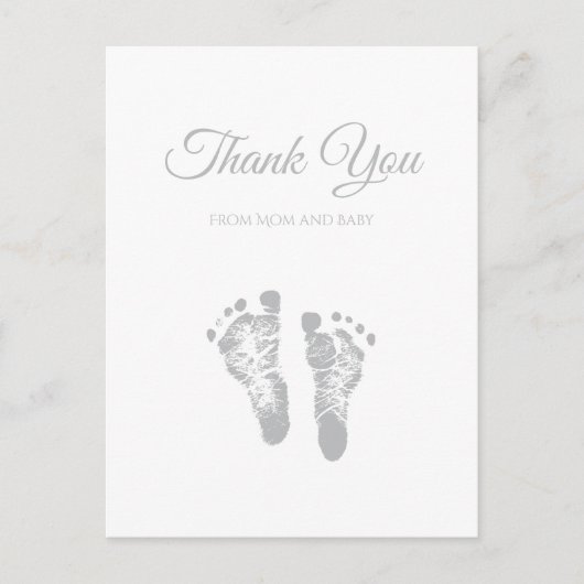 Carte Postale Baby shower simple Merci moderne Gris Empreinte (Devant)