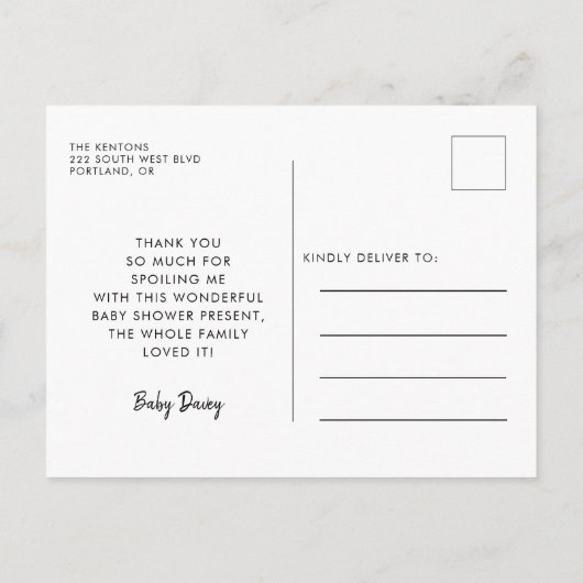 Carte Postale Baby shower simple merci photo (Dos)