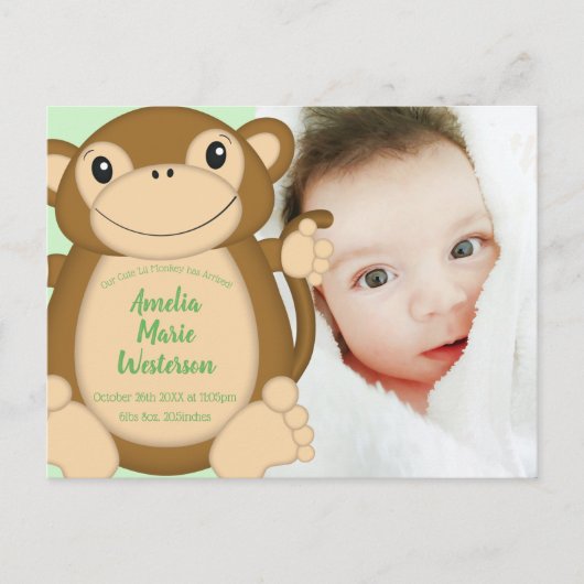 Carte Postale Baby shower singe Jungle (Devant)