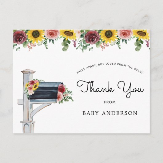 Carte Postale Baby Shower Tournesols et Roses par la Poste Remer (Devant)
