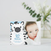 Carte Postale Baby shower Zebra bleu (Debout devant)
