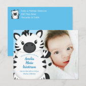 Carte Postale Baby shower Zebra bleu (Devant / Derrière)
