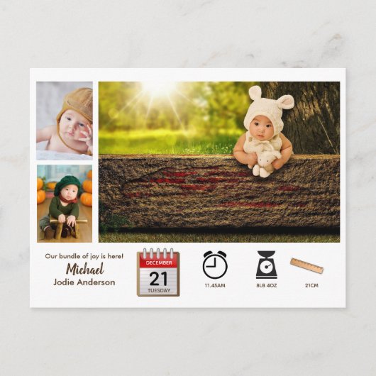 Carte Postale BABY STATS Photo Collage Faire-part Icônes moderne (Devant)