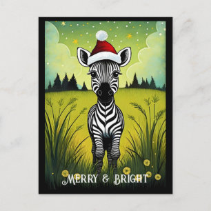 Carte Postale Baby Zebra Flower Meadow Père Noël Animal Christma