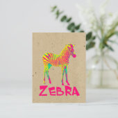 Carte Postale Baby Zebra Wild Psychedelic en rose jaune vert (Debout devant)