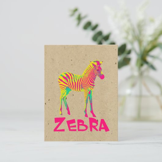 Carte Postale Baby Zebra Wild Psychedelic en rose jaune vert (Debout devant)