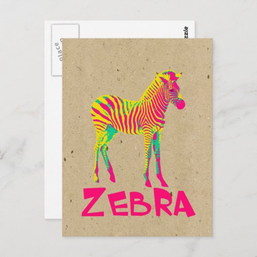 Carte Postale Baby Zebra Wild Psychedelic en rose jaune vert (Devant / Derrière)
