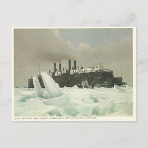 Carte Postale Bac Ferry Vintage, Détroit de Mackinaw, Michigan