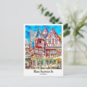 Carte Postale Bacharach Allemagne Voyage Aquarelle Dessinée à la (Debout devant)
