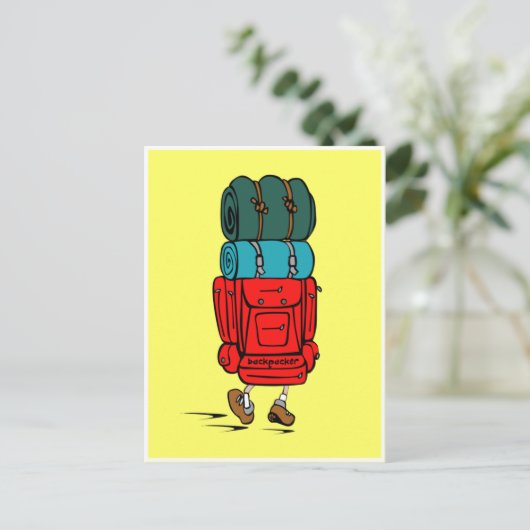 Carte Postale Backpacker Hiker avec énorme sac à dos (Debout devant)
