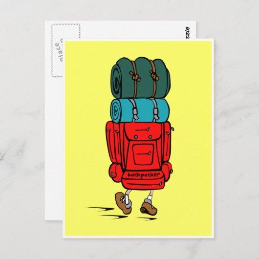 Carte Postale Backpacker Hiker avec énorme sac à dos (Devant / Derrière)