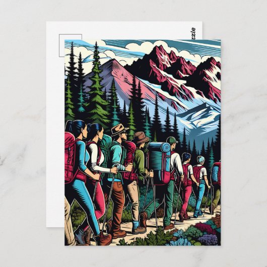 Carte Postale Backpacking People Randonnée Trail à travers les m (Devant / Derrière)
