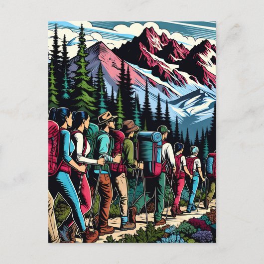 Carte Postale Backpacking People Randonnée Trail à travers les m (Devant)