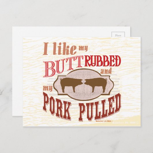 Carte Postale Bacon Butt Porc rouillé pulvérisé (Devant / Derrière)