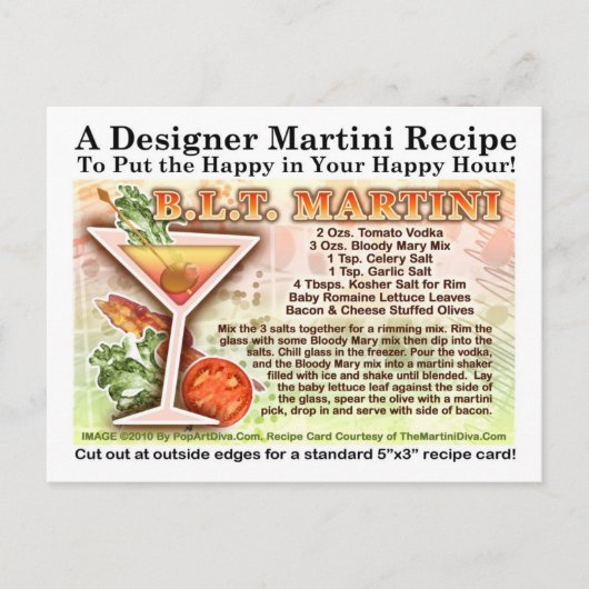 Carte postale Bacon, Laitue, Tomato Martini Recett (Devant)