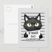 Carte Postale Bad Cattitude - Mugshot de chat noir (Devant / Derrière)