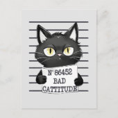 Carte Postale Bad Cattitude - Mugshot de chat noir (Devant)