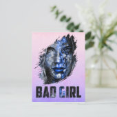 Carte Postale Bad Girl face Bleu pinceau et texte (Debout devant)