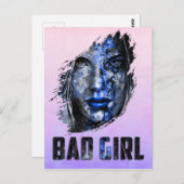 Carte Postale Bad Girl face Bleu pinceau et texte (Devant / Derrière)
