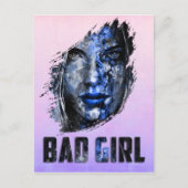 Carte Postale Bad Girl face Bleu pinceau et texte (Devant)
