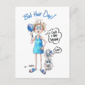 Carte Postale Bad Hair Day, robe bleue, expression déprimée (Devant)