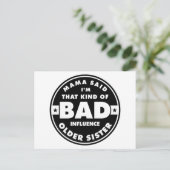 Carte Postale Bad Influence Soeur, drôle de citation de soeur (Debout devant)