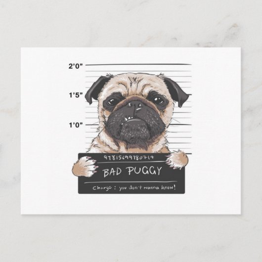 Carte Postale Bad Puggy Mug Shot (Devant)