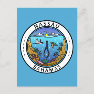 Carte Postale Badge de plongée Nassau Bahamas