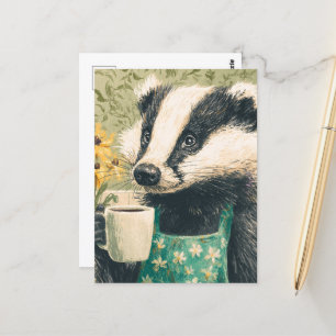 Carte Postale Badger adorable avec café