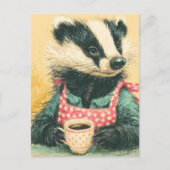 Carte Postale Badger adorable avec tablier à café Polka Rouge (Devant)