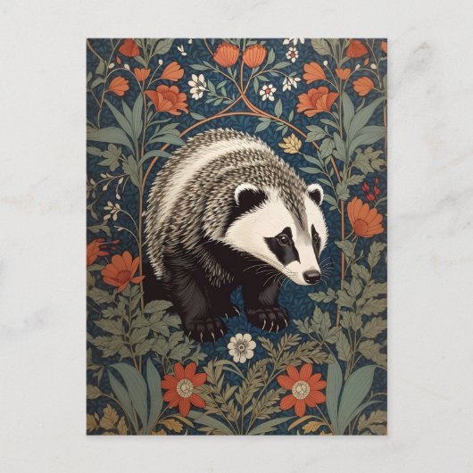 Carte Postale Badger de Woodland William Morris inspiré (Devant)