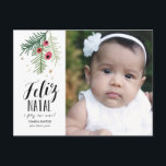Carte Postale Bagas Vermelhas | Feliz Natal | Cartão Postal<br><div class="desc">Design moderno,  com uma ilustração tirada mão e tipografia.</div>