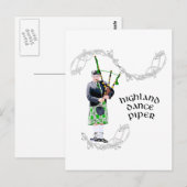 Carte Postale Bagpiper de gentillesse dans Green Kilt (Devant / Derrière)
