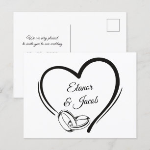 Carte Postale Bague de mariage couple coeur minimaliste moderne