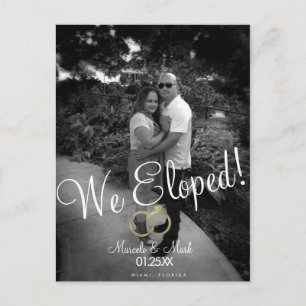 Carte Postale Bague en faux or photo noir blanc Script Eloped