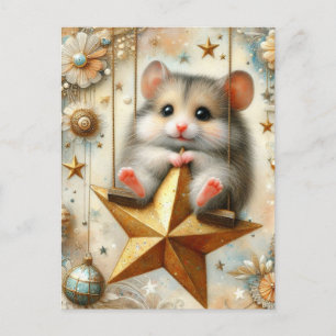 Carte Postale Bagues de hamster adorables sur la lame Gold Star