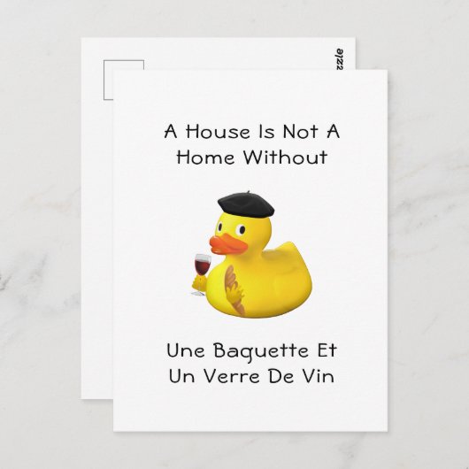 Carte Postale Baguette et canard à vin en caoutchouc Beret (Devant / Derrière)