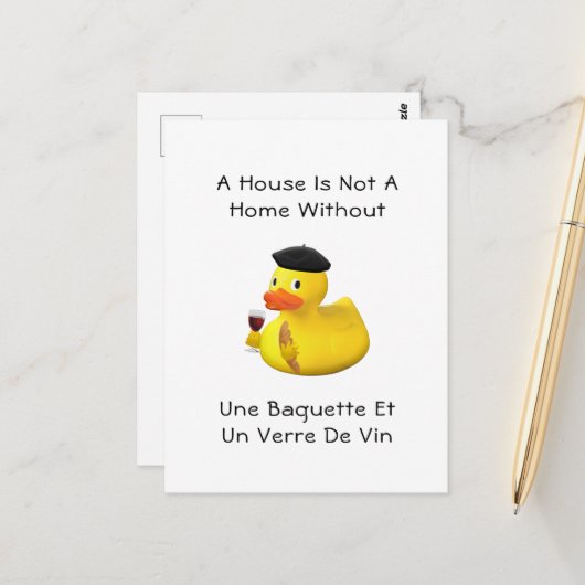 Carte Postale Baguette et canard à vin en caoutchouc Beret (Devant/Arrière en situation)