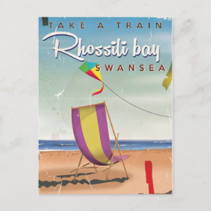 Carte Postale Baie de Rhossili, affiche de voyage vintage Swanse