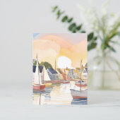 Carte Postale Baie des bateaux | Peinture d'aquarelle de l'océan (Debout devant)