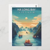Carte Postale Baie d'Halong Vietnam Bateaux Vintage (Devant / Derrière)