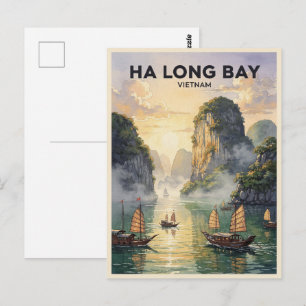 Carte Postale Baie d'Halong Vietnam Voyage Rétro