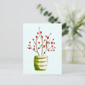 Carte Postale Baies rouges aquarelle Noël (Debout devant)