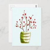 Carte Postale Baies rouges aquarelle Noël (Devant / Derrière)