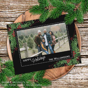 Carte Postale Baies rouges Feuillage botanique vert houx mignon