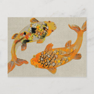 Carte Postale Baignade colorée de poissons Koi