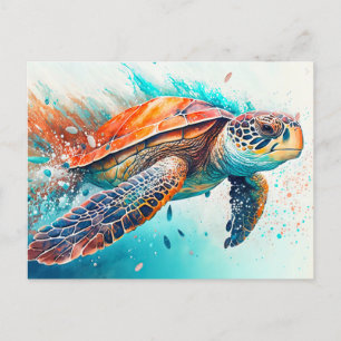 Carte Postale Baignade colorée Tortue de mer Joyeux anniversaire
